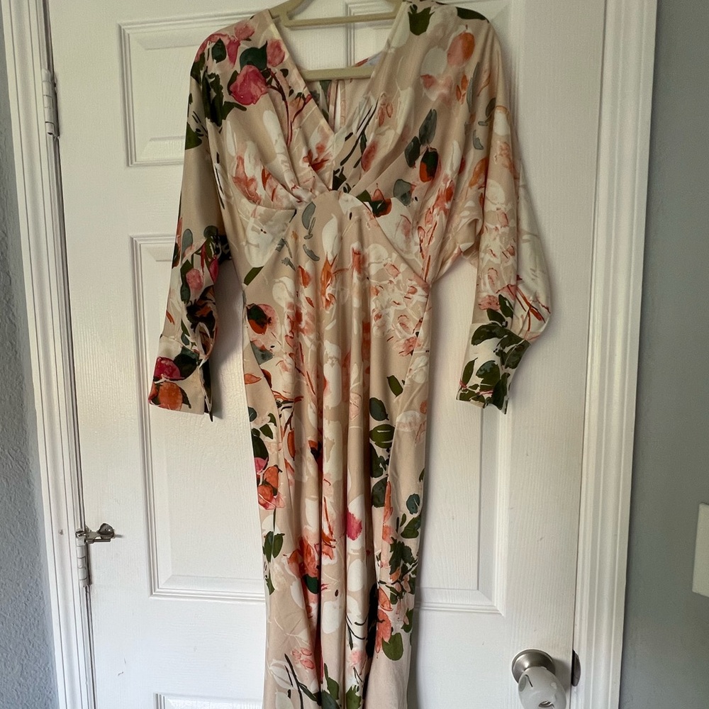 Baltic Born Floral V-Neck Maxi Dress in Cream and Green